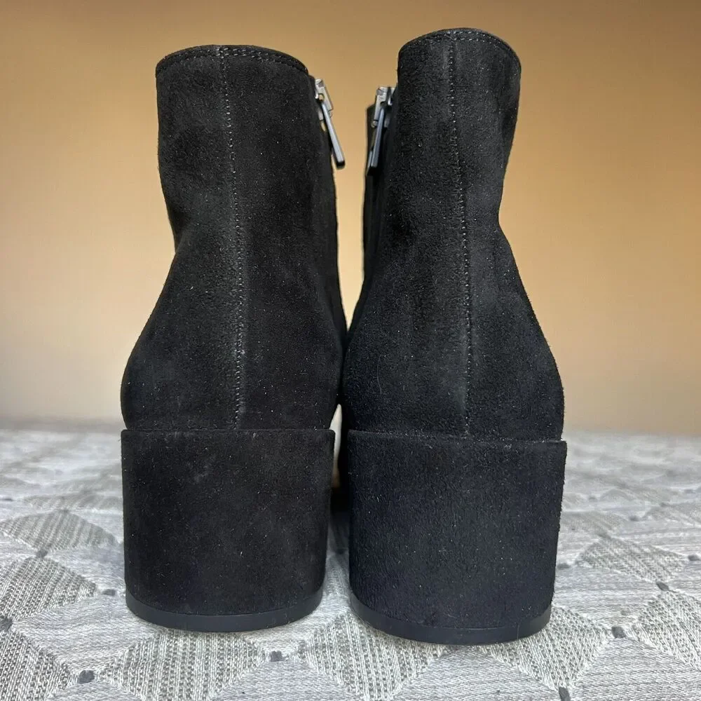 VINCE Black Suede Leather Ankle Boots Women’s 7 M Soft Square‎ Toe Side Zip